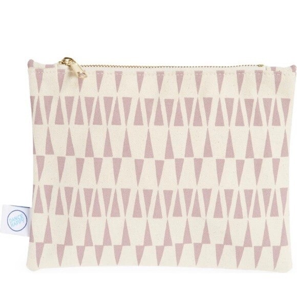 Dance Happy NWT Geometric Pattern Canvas Zipped Pouch Cosmetic Bag Light Mauve - Picture 2 of 5